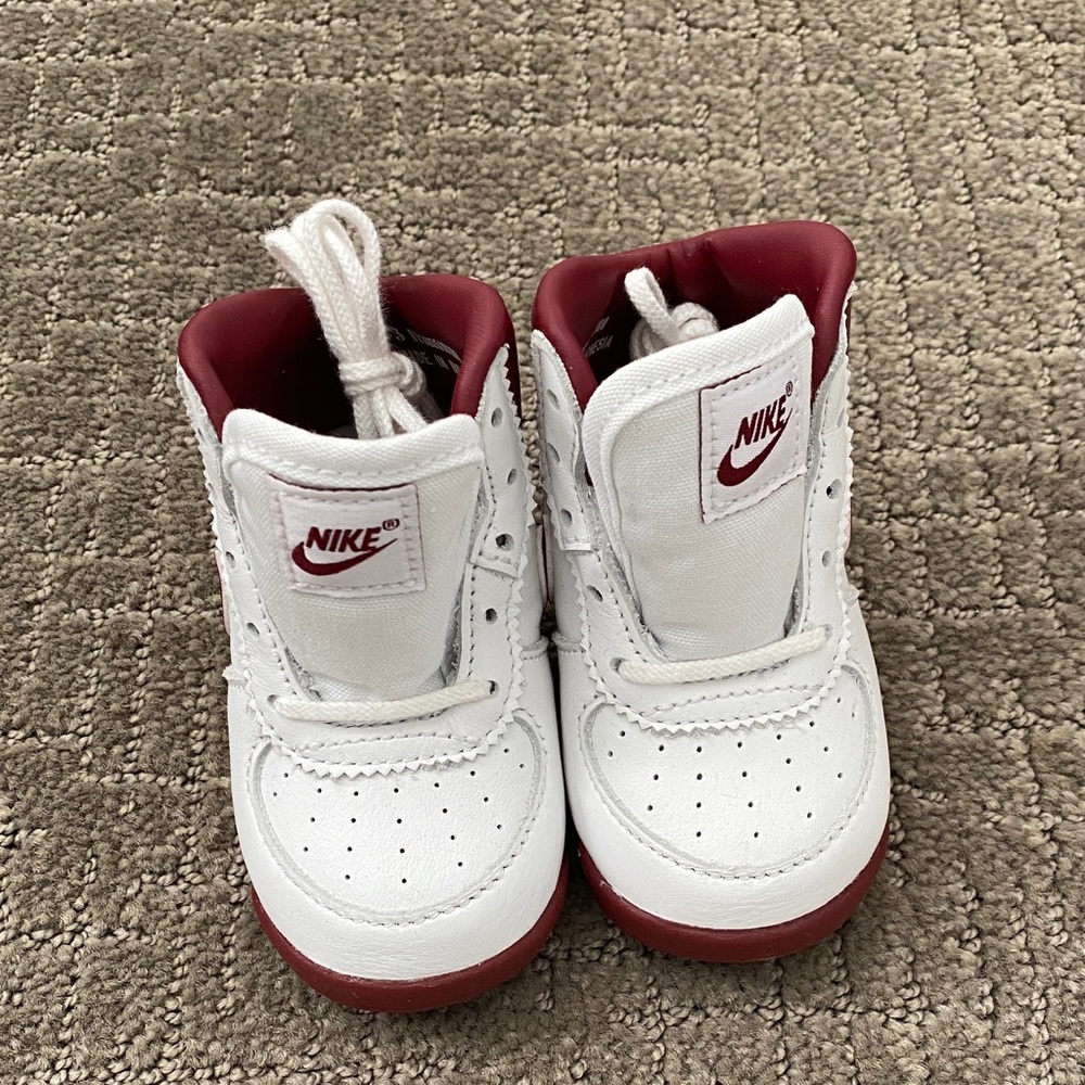 Nike Baby Jordan White and Burgundy Sneakers